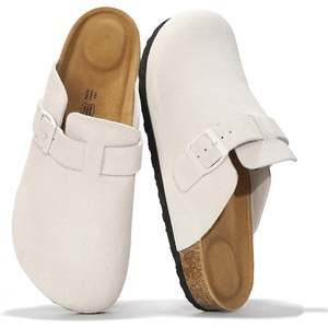 image:imageProject Cloud 100 Full Grain Genuine Leather Clogs for Men 2026 Brooklyn  Memory Foam Insole Arch Support Natural Cork Footbed Mens Clogs Shoes Non Slip and WaterResistant Mules Mens SlippersWhite Suede