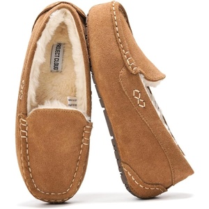 image:imageProject Cloud 100 Genuine Leather Slippers for Women Fur Lined Cathi  Fur Lined Memory Foam Insole Genuine Leather Stylish Womens Moccasin Outdoor Slippers AllDay ComfortChestnut