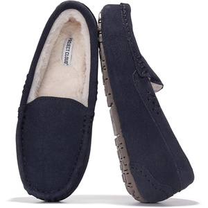 image:imageProject Cloud 100 Genuine Leather Slippers for Women Fur Lined Cathi  Fur Lined Memory Foam Insole Genuine Leather Stylish Womens Moccasin Outdoor Slippers AllDay ComfortNavy Suede