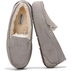 image:imageProject Cloud 100 Genuine Leather Slippers for Women Fur Lined Cathi  Fur Lined Memory Foam Insole Genuine Leather Stylish Womens Moccasin Outdoor Slippers AllDay ComfortGrey