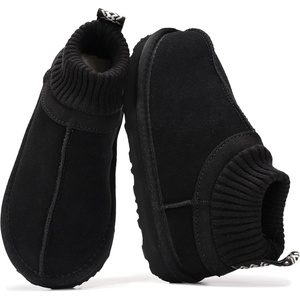 image:imageProject Cloud Kids 100 Genuine Leather Australian Shearling Lined Slippers  Memory Foam Insole Non Slip Fuzzy Fluffy Unisex Shoes for Girls amp Boys Warm Cozy Indoor Footwear Everyday Comfort Easy WearBlack Suede  Dreamon