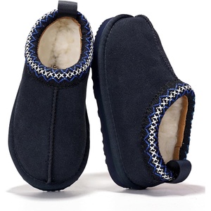 image:imageProject Cloud Kids 100 Genuine Leather Australian Shearling Lined Slippers  Memory Foam Insole Non Slip Fuzzy Fluffy Unisex Shoes for Girls amp Boys Warm Cozy Indoor Footwear Everyday Comfort Easy WearNavy Suede