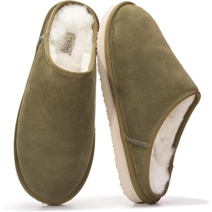 image:imageProject Cloud Mens 100 Genuine Leather Shearling Memory Foam Slippers  Genuine Shearling Lining and Lightweight NonSlip Indoor amp Outdoor Wear Slippers for Men  WaterResistant Mens SlippersOlive Suede