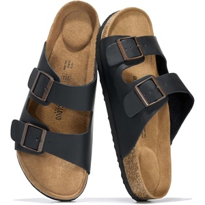 image:imageProject Cloud Mens Sandals 100 Genuine Leather Mens Slides Heritage  Memory Foam Insole amp Cork Footbed Slides for Men Footwear Non Slip Summer Sandals for Men amp Lightweight Sandals MenBlack Distressed Leather