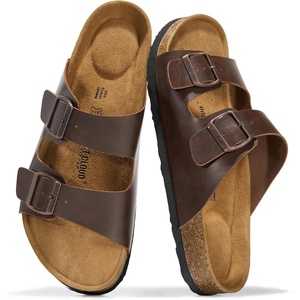 image:imageProject Cloud Mens Sandals 100 Genuine Leather Mens Slides Heritage  Memory Foam Insole amp Cork Footbed Slides for Men Footwear Non Slip Summer Sandals for Men amp Lightweight Sandals MenBrown Distressed