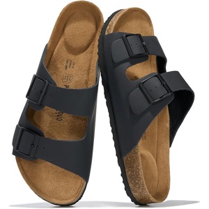 image:imageProject Cloud Mens Sandals 100 Genuine Leather Mens Slides Heritage  Memory Foam Insole amp Cork Footbed Slides for Men Footwear Non Slip Summer Sandals for Men amp Lightweight Sandals MenBlack Matte