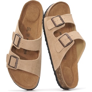 image:imageProject Cloud Mens Sandals 100 Genuine Leather Mens Slides Heritage  Memory Foam Insole amp Cork Footbed Slides for Men Footwear Non Slip Summer Sandals for Men amp Lightweight Sandals MenApricot Suede