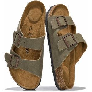 image:imageProject Cloud Mens Sandals 100 Genuine Leather Mens Slides Heritage  Memory Foam Insole amp Cork Footbed Slides for Men Footwear Non Slip Summer Sandals for Men amp Lightweight Sandals MenArmy Green Suede