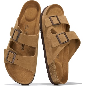 image:imageProject Cloud Mens Sandals 100 Genuine Leather Mens Slides Heritage  Memory Foam Insole amp Cork Footbed Slides for Men Footwear Non Slip Summer Sandals for Men amp Lightweight Sandals MenTan Suede