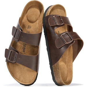 image:imageProject Cloud Mens Sandals 100 Genuine Leather Mens Slides Heritage  Memory Foam Insole amp Cork Footbed Slides for Men Footwear Non Slip Summer Sandals for Men amp Lightweight Sandals MenBrown Distressed 2