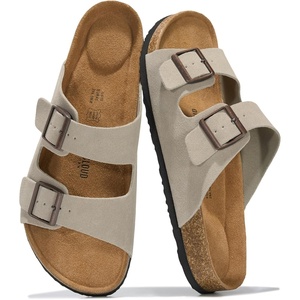 image:imageProject Cloud Mens Sandals 100 Genuine Leather Mens Slides Heritage  Memory Foam Insole amp Cork Footbed Slides for Men Footwear Non Slip Summer Sandals for Men amp Lightweight Sandals MenLight Grey Suede