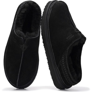 image:imageProject Cloud Mens Slippers Genuine Leather Australian Shearling Slippers  Memory Foam Insole Non Slip Fuzzy Shoes Indoor Outdoor Warm Cozy Footwear Everyday Comfort Soft Lining Cushioned Sole Easy OnBlack Suede  Unwind