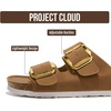 image:imageProject Cloud 100 Genuine Leather Footbed Sandals for Women Santorini  Comfortable Beach Essentials Womens Sandals Plush Memory Foam Cushioning Vacation Essentials Slides for Women FootwearTan Leather