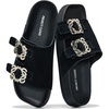 image:imageProject Cloud 100 Genuine Leather Dressy Flat Sandals for Women Velora  Plush Soft Insole Lightweight Womens Slides  NonSlip Outsole Comfortable Dress Sandals Women  Cushioned Footbed SandalsBlack Suede
