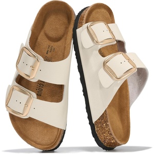 image:imageProject Cloud 100 Genuine Leather Footbed Sandals for Women Santorini  Comfortable Beach Essentials Womens Sandals Plush Memory Foam Cushioning Vacation Essentials Slides for Women FootwearIvory Leather