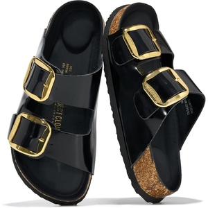 image:imageProject Cloud 100 Genuine Leather Footbed Sandals for Women Santorini  Comfortable Beach Essentials Womens Sandals Plush Memory Foam Cushioning Vacation Essentials Slides for Women FootwearBlack Patent