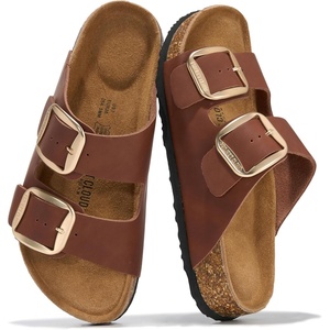 image:imageProject Cloud 100 Genuine Leather Footbed Sandals for Women Santorini  Comfortable Beach Essentials Womens Sandals Plush Memory Foam Cushioning Vacation Essentials Slides for Women FootwearBrown Distressed