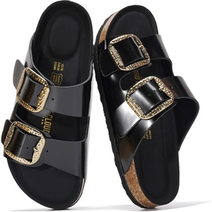 image:imageProject Cloud 100 Genuine Leather Footbed Sandals for Women Santorini  Comfortable Beach Essentials Womens Sandals Plush Memory Foam Cushioning Vacation Essentials Slides for Women FootwearOnyx Leather
