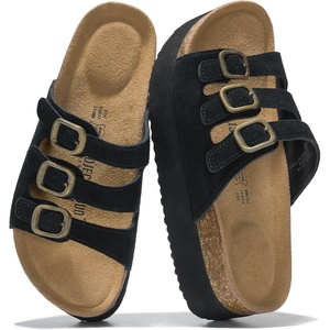image:imageProject Cloud 100 Genuine Leather Platform Sandals Women Footwear  Comfortable Womens Slides Memory Foam Insole  Non Slip WaterResistant 3Strap Wedge Sandals for Women 2026Black