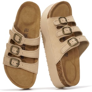 image:imageProject Cloud 100 Genuine Leather Platform Sandals Women Footwear  Comfortable Womens Slides Memory Foam Insole  Non Slip WaterResistant 3Strap Wedge Sandals for Women 2026Nude Suede