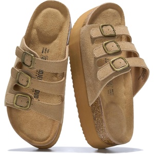 image:imageProject Cloud 100 Genuine Leather Platform Sandals Women Footwear  Comfortable Womens Slides Memory Foam Insole  Non Slip WaterResistant 3Strap Wedge Sandals for Women 2026Chestnut