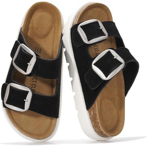 image:imageProject Cloud 100 Genuine Leather Platform Sandals Women Greecechunky  Wedge Chunky Sandals for Women Memory Foam Insole Cork Footbed Women Sandals Lightweight Non Slip Comfortable Casual FootwearBlack Combo