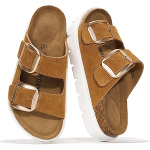 image:imageProject Cloud 100 Genuine Leather Platform Sandals Women Greecechunky  Wedge Chunky Sandals for Women Memory Foam Insole Cork Footbed Women Sandals Lightweight Non Slip Comfortable Casual FootwearChestnut Suede