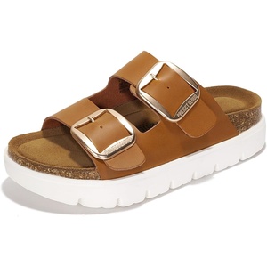 image:imageProject Cloud 100 Genuine Leather Platform Sandals Women Greecechunky  Wedge Chunky Sandals for Women Memory Foam Insole Cork Footbed Women Sandals Lightweight Non Slip Comfortable Casual FootwearTan