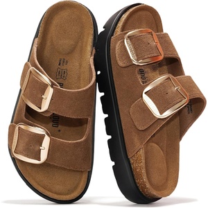 image:imageProject Cloud 100 Genuine Leather Platform Sandals Women Greecechunky  Wedge Chunky Sandals for Women Memory Foam Insole Cork Footbed Women Sandals Lightweight Non Slip Comfortable Casual FootwearChoco Suede