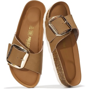 image:imageProject Cloud 100 Genuine Leather Sandals Women Comfortable Womens Slides  Slides for Women Beach Essential Lightweight Footwear with Memory Foam Insole Everyday Summer Sandals for WomenIbiza  Cognacbigger Buckle