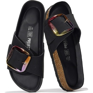 image:imageProject Cloud 100 Genuine Leather Sandals Women Comfortable Womens Slides  Slides for Women Beach Essential Lightweight Footwear with Memory Foam Insole Everyday Summer Sandals for WomenMykonos  Black Matte