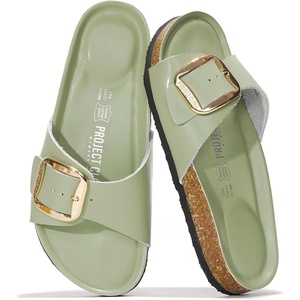 image:imageProject Cloud 100 Genuine Leather Sandals Women Comfortable Womens Slides  Slides for Women Beach Essential Lightweight Footwear with Memory Foam Insole Everyday Summer Sandals for WomenMykonos  Pistachio