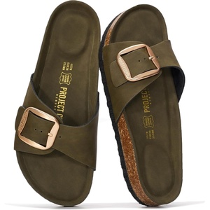 image:imageProject Cloud 100 Genuine Leather Sandals Women Comfortable Womens Slides  Slides for Women Beach Essential Lightweight Footwear with Memory Foam Insole Everyday Summer Sandals for WomenMykonos  Olive Distressed