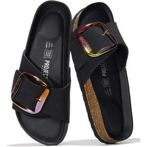 image:imageProject Cloud 100 Genuine Leather Sandals Women Comfortable Womens Slides  Slides for Women Beach Essential Lightweight Footwear with Memory Foam Insole Everyday Summer Sandals for WomenIbiza  Blackmattebigger Buckle