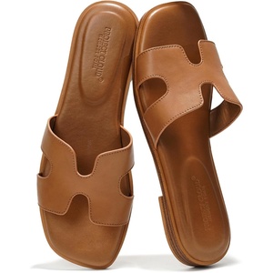 image:imageProject Cloud 100 Genuine Leather Sandals Women Flats For Women Jannel  Sandals for Women Fashion Flat Womens Sandals with Memory Foam Insole Slides Sandals Footwear Mules Womens SandalsCognac