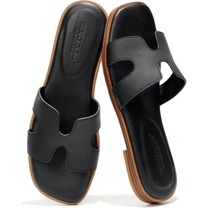 image:imageProject Cloud 100 Genuine Leather Sandals Women Flats For Women Jannel  Sandals for Women Fashion Flat Womens Sandals with Memory Foam Insole Slides Sandals Footwear Mules Womens SandalsBlack