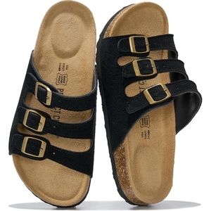 image:imageProject Cloud 100 Genuine Leather Summer Slide Sandals for Women Capri  Summer Memory Foam amp Cork Footbed Beach Vacation Essentials Womens Sandals Comfortable Lightweight Slides for Women FootwearBlack Suede