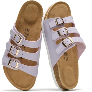 image:imageProject Cloud 100 Genuine Leather Summer Slide Sandals for Women Capri  Summer Memory Foam amp Cork Footbed Beach Vacation Essentials Womens Sandals Comfortable Lightweight Slides for Women FootwearViolet Leather