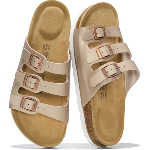 image:imageProject Cloud 100 Genuine Leather Summer Slide Sandals for Women Capri  Summer Memory Foam amp Cork Footbed Beach Vacation Essentials Womens Sandals Comfortable Lightweight Slides for Women FootwearRose Gold Leather