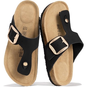 image:imageProject Cloud 100 Genuine Leather Thong Sandals amp Flip Flops for Women  Memory Foam Insole Womens Sandals  NonSlip Lightweight Comfortable Beach Footwear and Casual Everyday Summer Sandals WomenBlack  Bigger Buckle