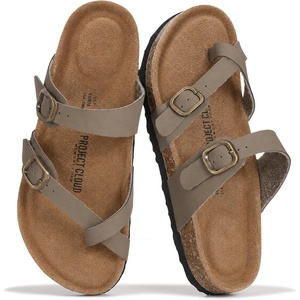 image:imageProject Cloud 100 Genuine Leather Womens Sandals Slides for Women Lian  Sandals Women Memory Foam Insole Cork Footbed Non Slip Sandals for Women Lightweight Beach Vacation Summer Essentials ComfortStone Leather