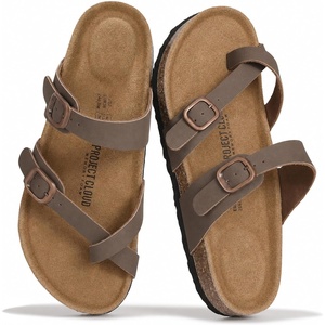 image:imageProject Cloud 100 Genuine Leather Womens Sandals Slides for Women Lian  Sandals Women Memory Foam Insole Cork Footbed Non Slip Sandals for Women Lightweight Beach Vacation Summer Essentials ComfortMocha Leather