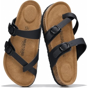 image:imageProject Cloud 100 Genuine Leather Womens Sandals Slides for Women Lian  Sandals Women Memory Foam Insole Cork Footbed Non Slip Sandals for Women Lightweight Beach Vacation Summer Essentials ComfortBlack Mono Leather