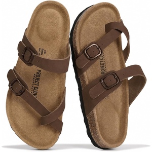 image:imageProject Cloud 100 Genuine Leather Womens Sandals Slides for Women Lian  Sandals Women Memory Foam Insole Cork Footbed Non Slip Sandals for Women Lightweight Beach Vacation Summer Essentials ComfortTan Distressed Leather