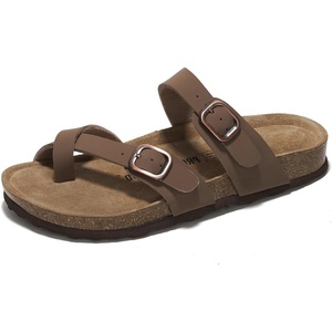 image:imageProject Cloud 100 Genuine Leather Womens Sandals Slides for Women Lian  Sandals Women Memory Foam Insole Cork Footbed Non Slip Sandals for Women Lightweight Beach Vacation Summer Essentials ComfortTan