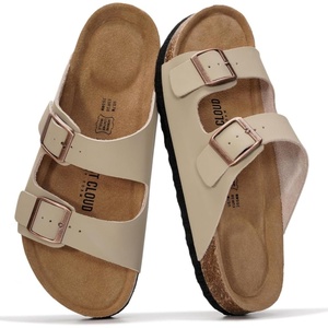image:imageProject Cloud 100 Genuine Leather Womens Sandals Slides for Women Venita  Cork Footbed Sandals for Women with Memory Foam and Arch Support Vacation Essentials Slides Women Footwear Flat SandalsBeige
