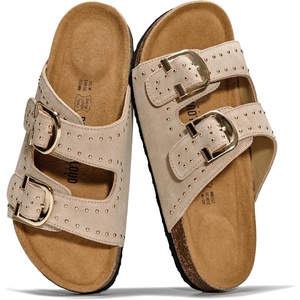 image:imageProject Cloud 100 Genuine Leather Womens Sandals Slides for Women Venita  Cork Footbed Sandals for Women with Memory Foam and Arch Support Vacation Essentials Slides Women Footwear Flat SandalsSandstud