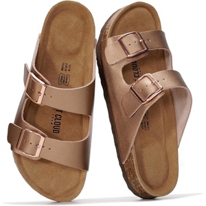image:imageProject Cloud 100 Genuine Leather Womens Sandals Slides for Women Venita  Cork Footbed Sandals for Women with Memory Foam and Arch Support Vacation Essentials Slides Women Footwear Flat SandalsBronze Metallic Leather