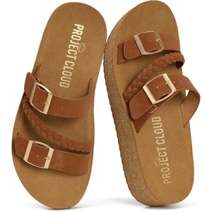 image:imageProject Cloud Comfortable Womens Sandals Platform Sandals for Women  Lightweight Plush Soft Insole Buckle Non Slip Durable Fashion Frayed Footwear Casual Beach Summer Everyday Style All Day WearWhiskey