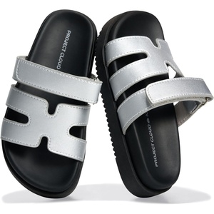 image:imageProject Cloud Girls Sandals  100 Genuine Leather Sandals for Girls  Stylish Girls Footwear with Plush Soft Insole  NonSlip WaterResistant Beach Slides for Girls Kids Sandals Mayvy KidsSilver Leather